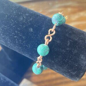 Artisan Handmade Copper Green Malachite Stone Chain Bracelet